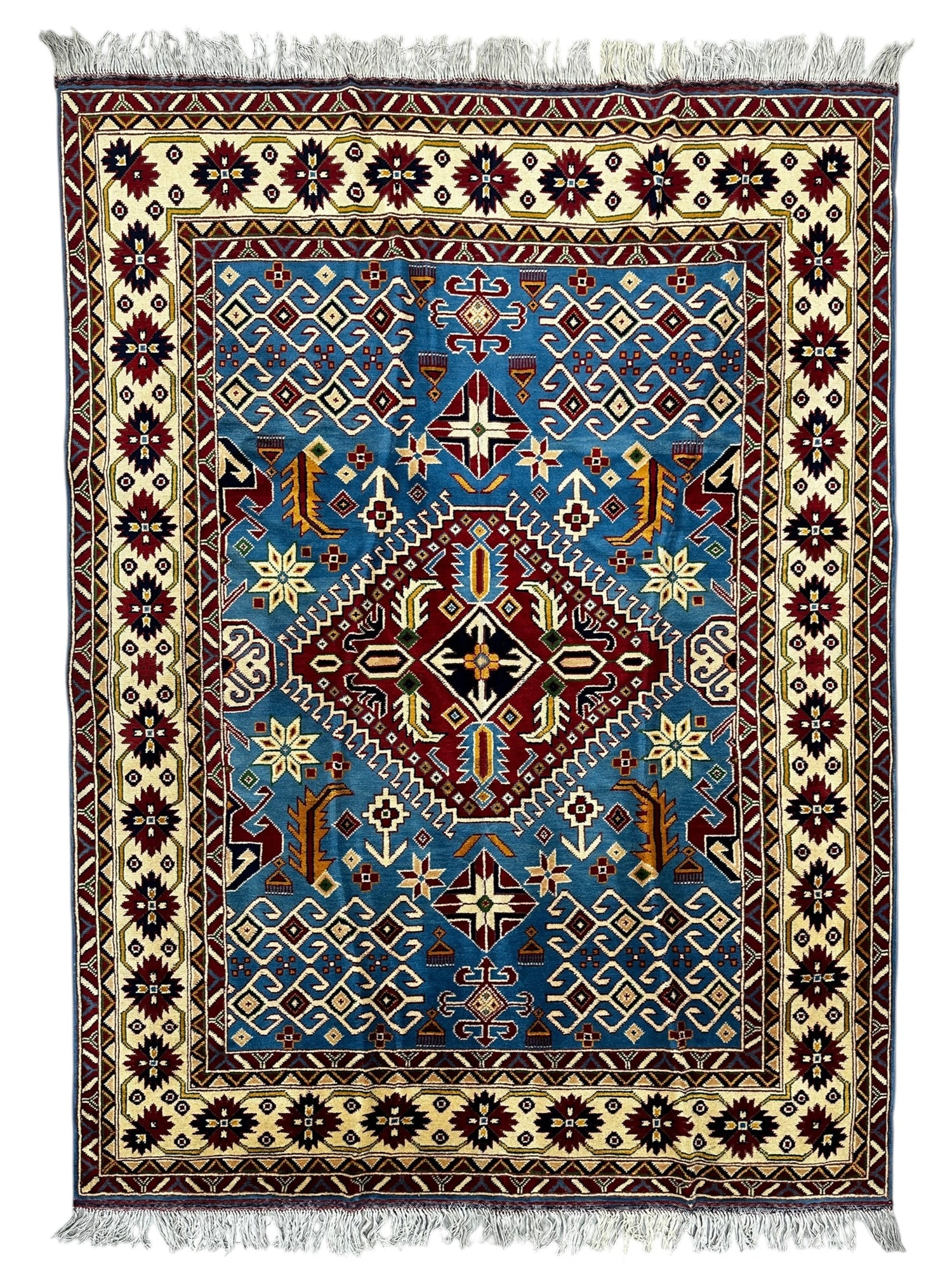 El Dokuma Afgan Kazak Yün Halısı – 150 cm x 180 cm
