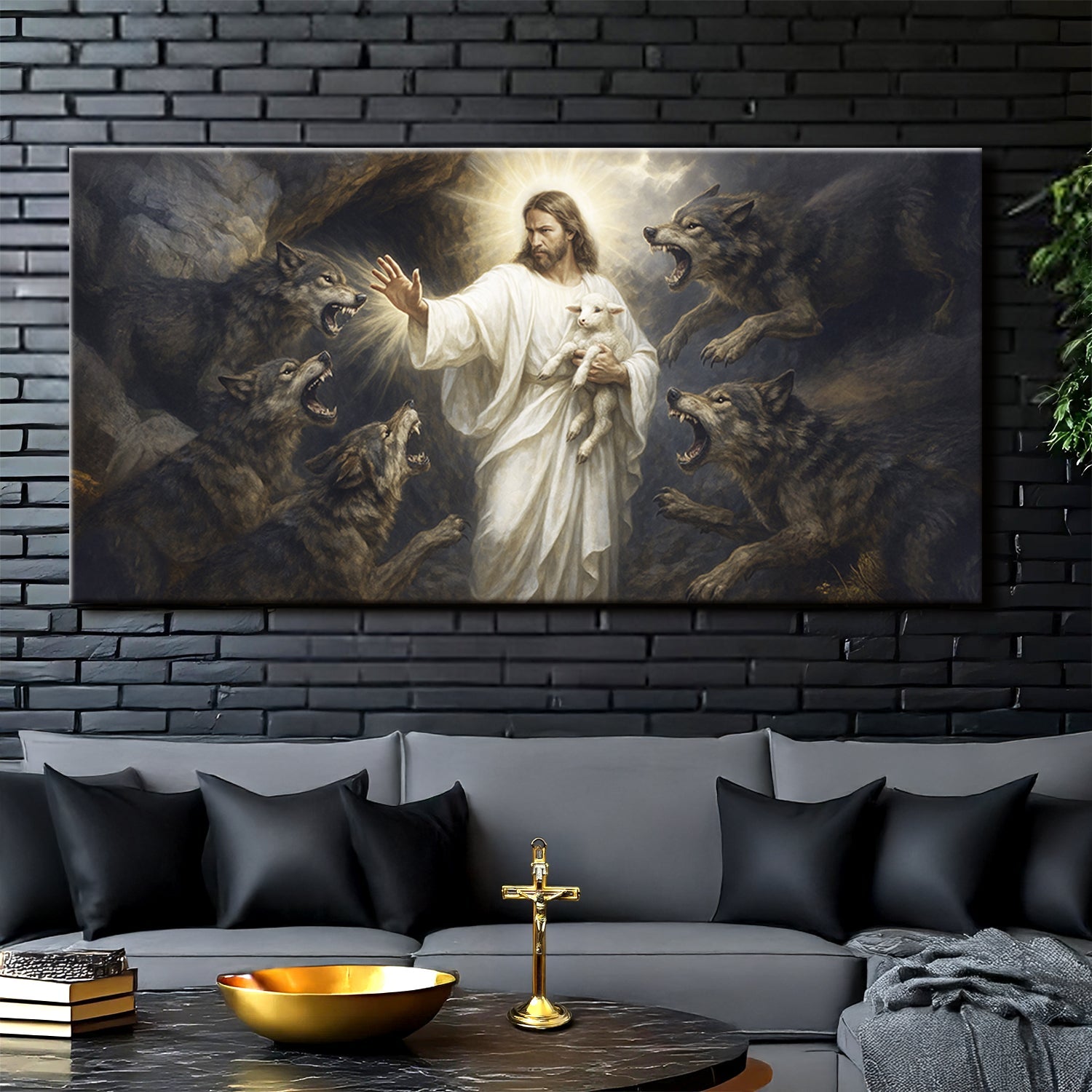 Jesus Protects The Lamb From Wolves Faith Wall Art XIV