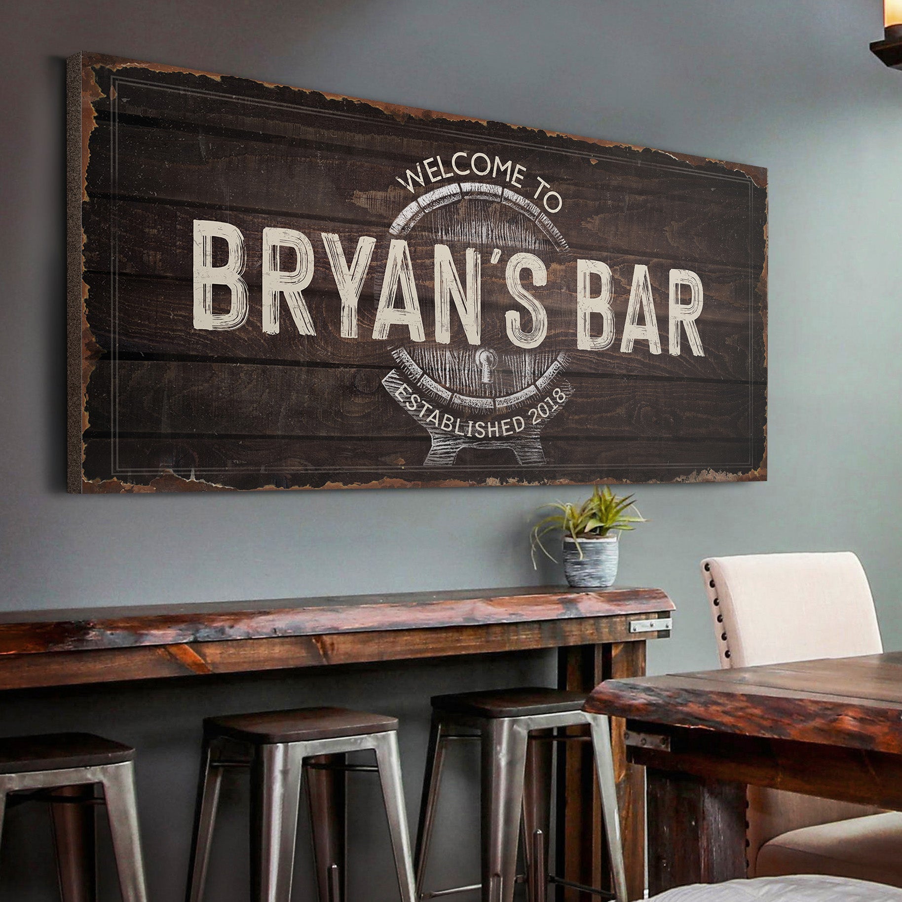 Beer Barrel Bar Sign: Custom Bar Signs for Home Bar – Ideal Man Cave Wall Decor & Perfect Gift for Him