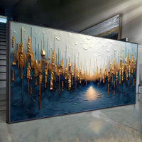 Golden Forest Reflection Abstract Impasto Wall Art