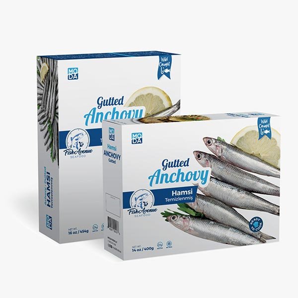 Moda Frozen Anchovy (Temizlenmis Hamsi), Wild Caught, Gutted, 14.1oz (400g)