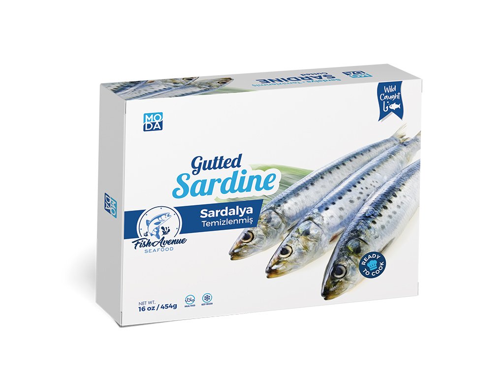 Moda Frozen Sardine (Temizlenmis Sardalya), Wild Caught, Gutted, 16oz (454g)