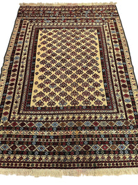 Hand-Woven Afghani Maliki Soumak Wool Kilim Rug - 4'2" x 6'