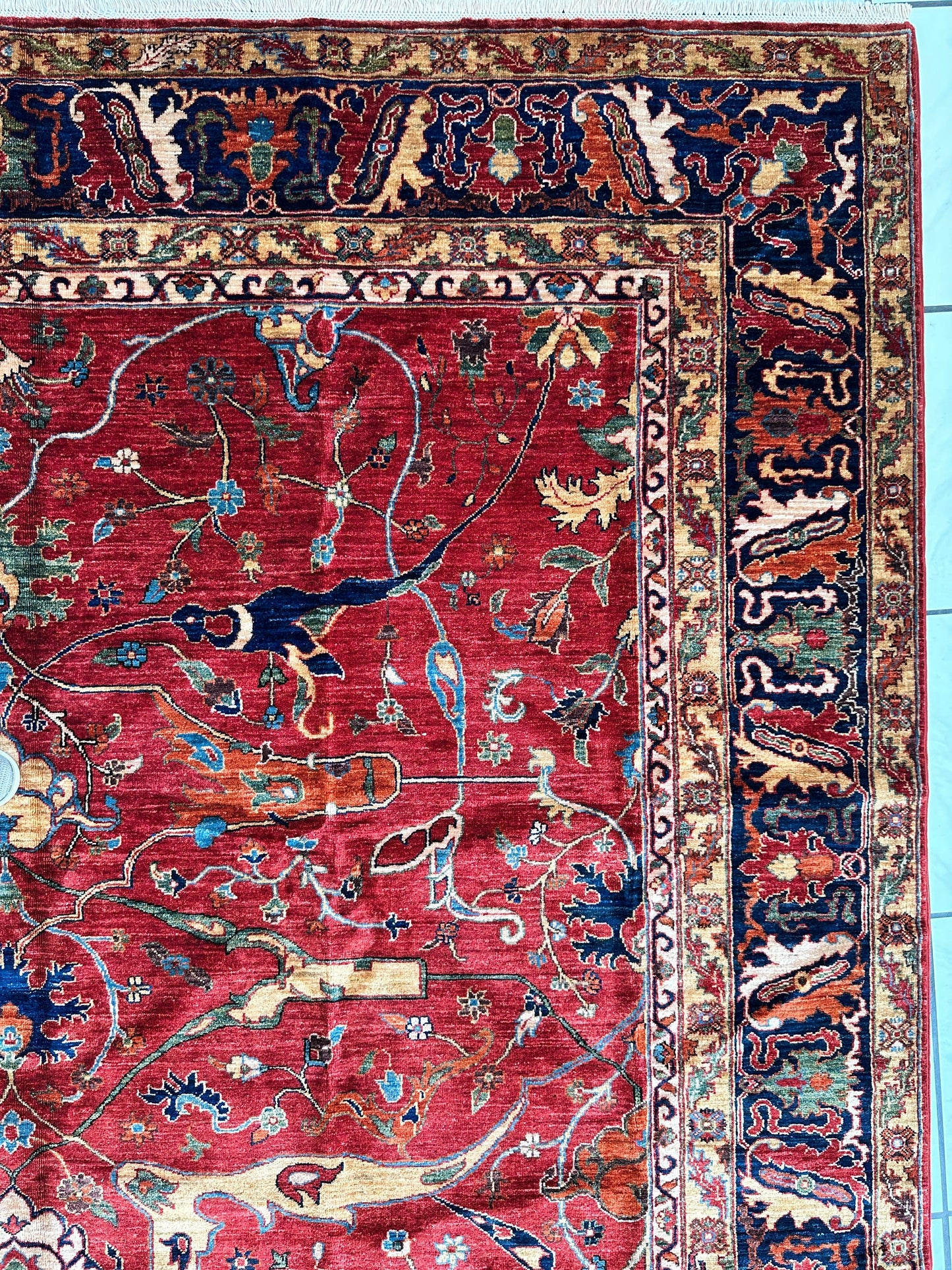 Hand-Knotted Afghani Bidjar Wool Rug – 9’x12’6” – Intricate Geometric & Floral Motifs