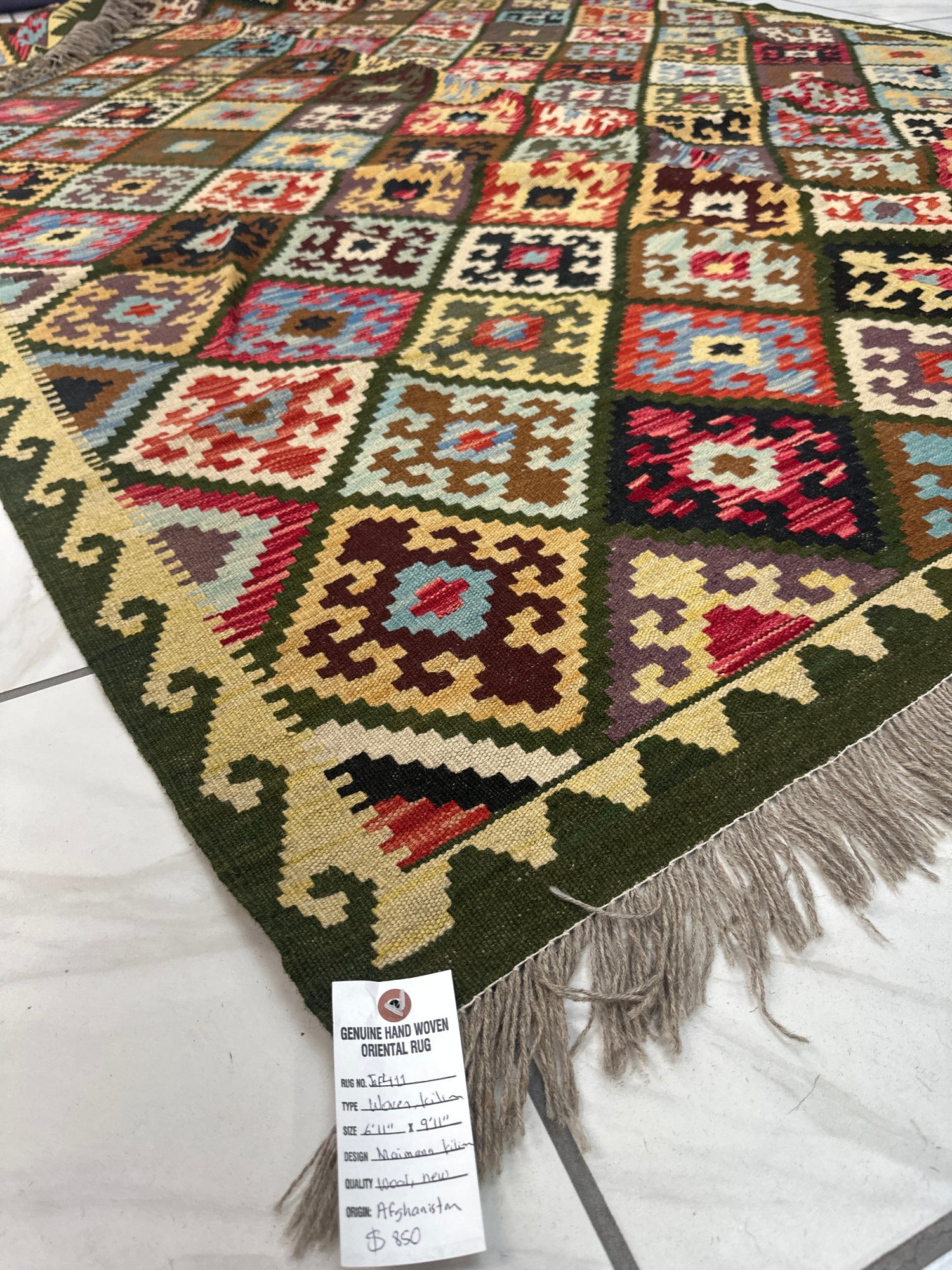 El Dokuma Afgan Yün Kilim Halı 6'11”x9'11”