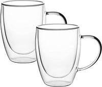 Double Walled Glass Coffee Mugs 11.8oz / 350ml, Large Insulated Espresso Cups ,  (Set of 2) (Regular Shape 250 ml)