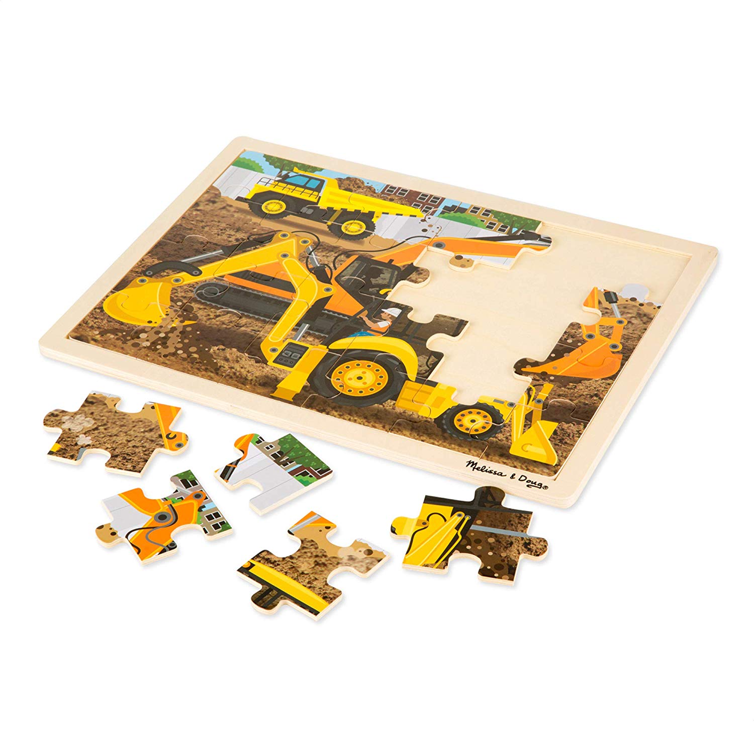 Melissa & Doug Construction Vehicles Wooden Jigsaw Puzzle with Storage Tray (24 Pieces, Great Gift for Girls and Boys - Best for 3, 4, and 5 Year Olds)