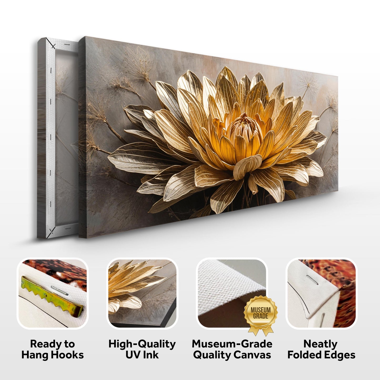 Golden Dandelion Minimalist Abstract Wall Art VII