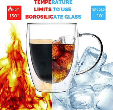Double Walled Glass Coffee Mugs 8.5oz / 250ml,  (Set of 2) (Regular Shape 250 ml)