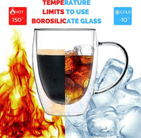 Double Walled Glass Coffee Mugs 11.8oz / 350ml, Large Insulated Espresso Cups ,  (Set of 2) (Regular Shape 250 ml)