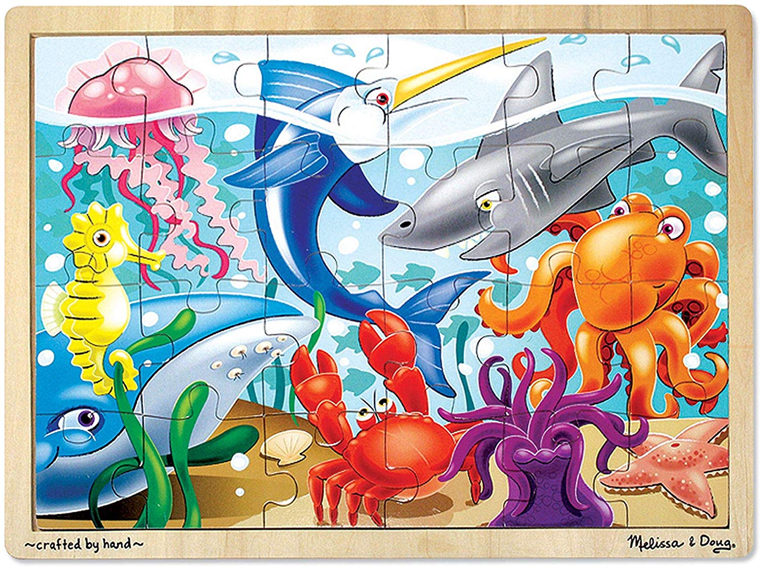 Melissa & Doug Under the Sea Wooden Jigsaw Puzzle (Preschool, Sturdy Wooden Construction, 24 Pieces, Great Gift for Girls and Boys - Best for 3, 4, and 5 Year Olds)