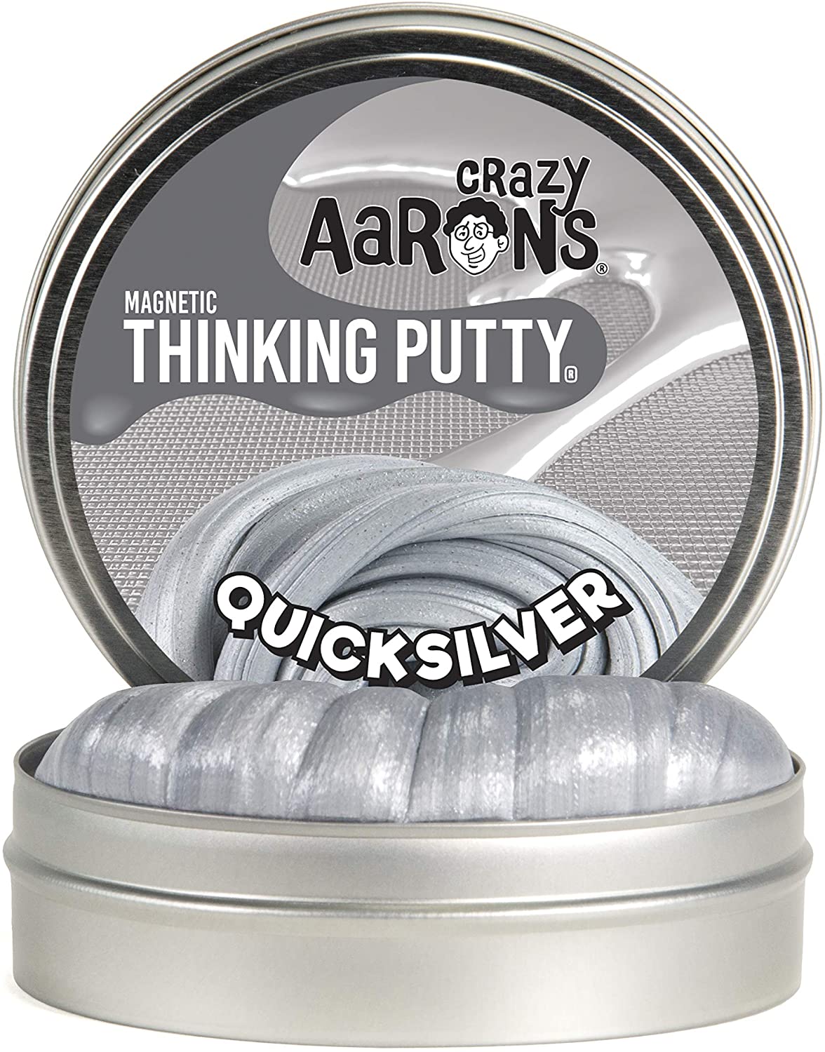 Crazy Aaron's Thinking Putty 4” Tin (3.2 oz) Quicksilver - Magnetic Putty - Magnet Included - Never Dries Out