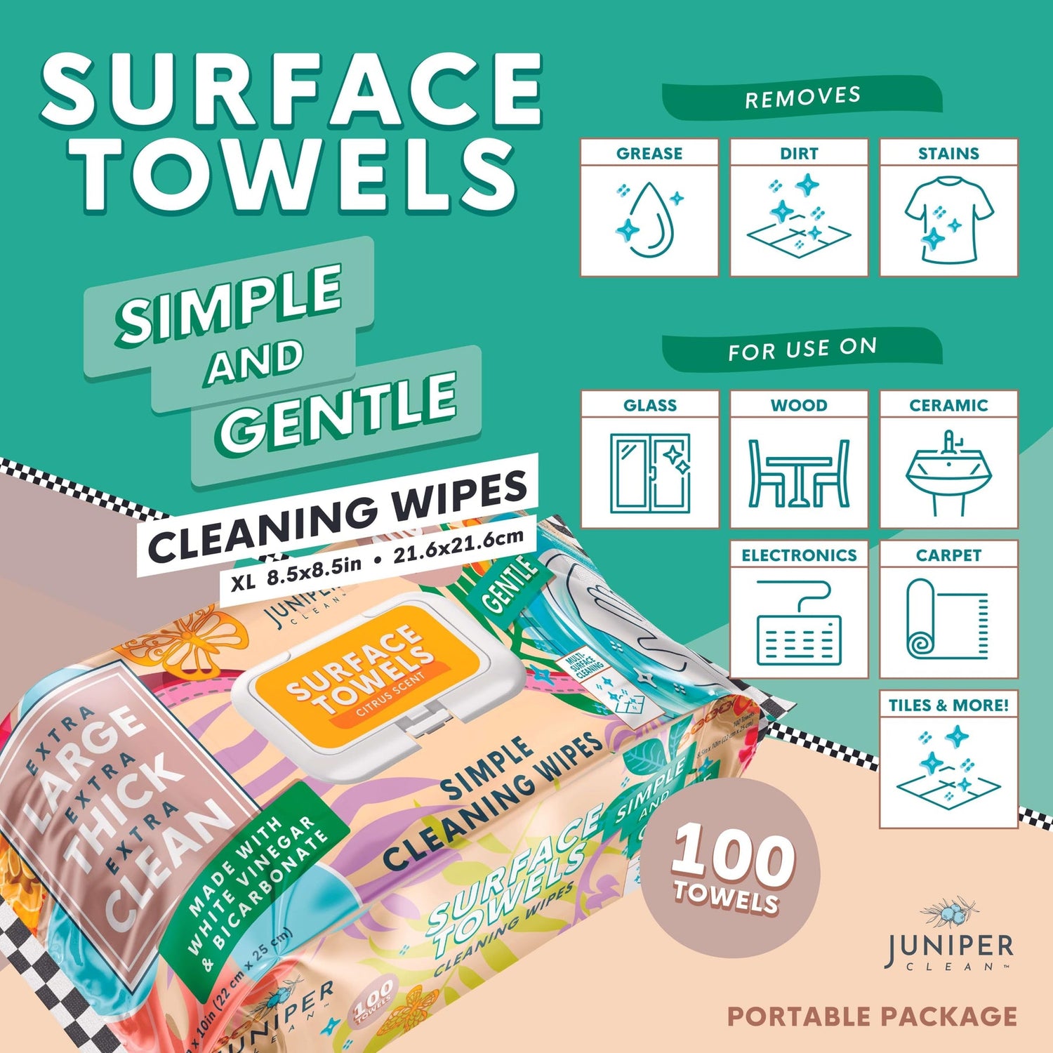 Single Surface Cleaning Wipes Bleach Free, Thick & Large Dispose, All-Purpose Cleaner for Bathroom, Kitchen, Office, 100 Count Soft Flow, Biodegradable