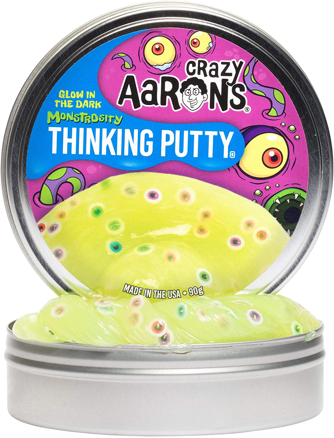 Crazy Aaron's Thinking Putty 4" Tin - Glows in the Dark Monstrosity