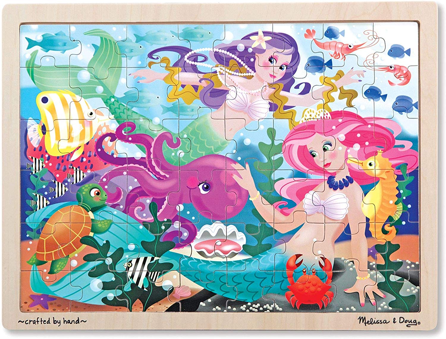 Melissa & Doug Mermaid Fantasea Wooden Jigsaw Puzzle (Preschool, Sturdy Wooden Construction, 48 Pieces, 15.7” H x 11.7” W x 0.45” L, Great Gift for Girls and Boys - Best for 4, 5, and 6 Year Olds)