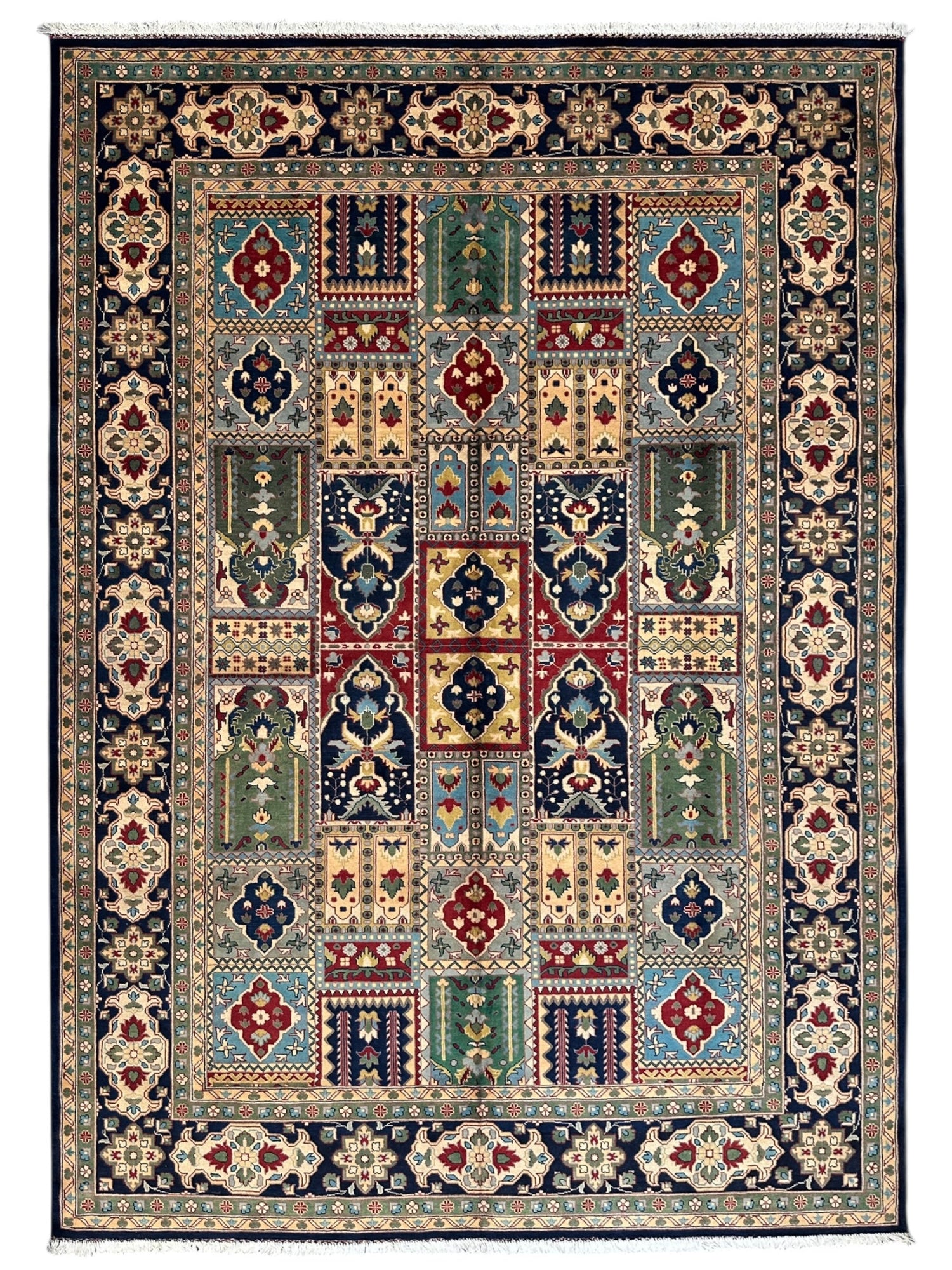 Hand-Knotted Afghani Bakhtiari Garden Rug | 6'9" x 9'10" Wool Area Rug