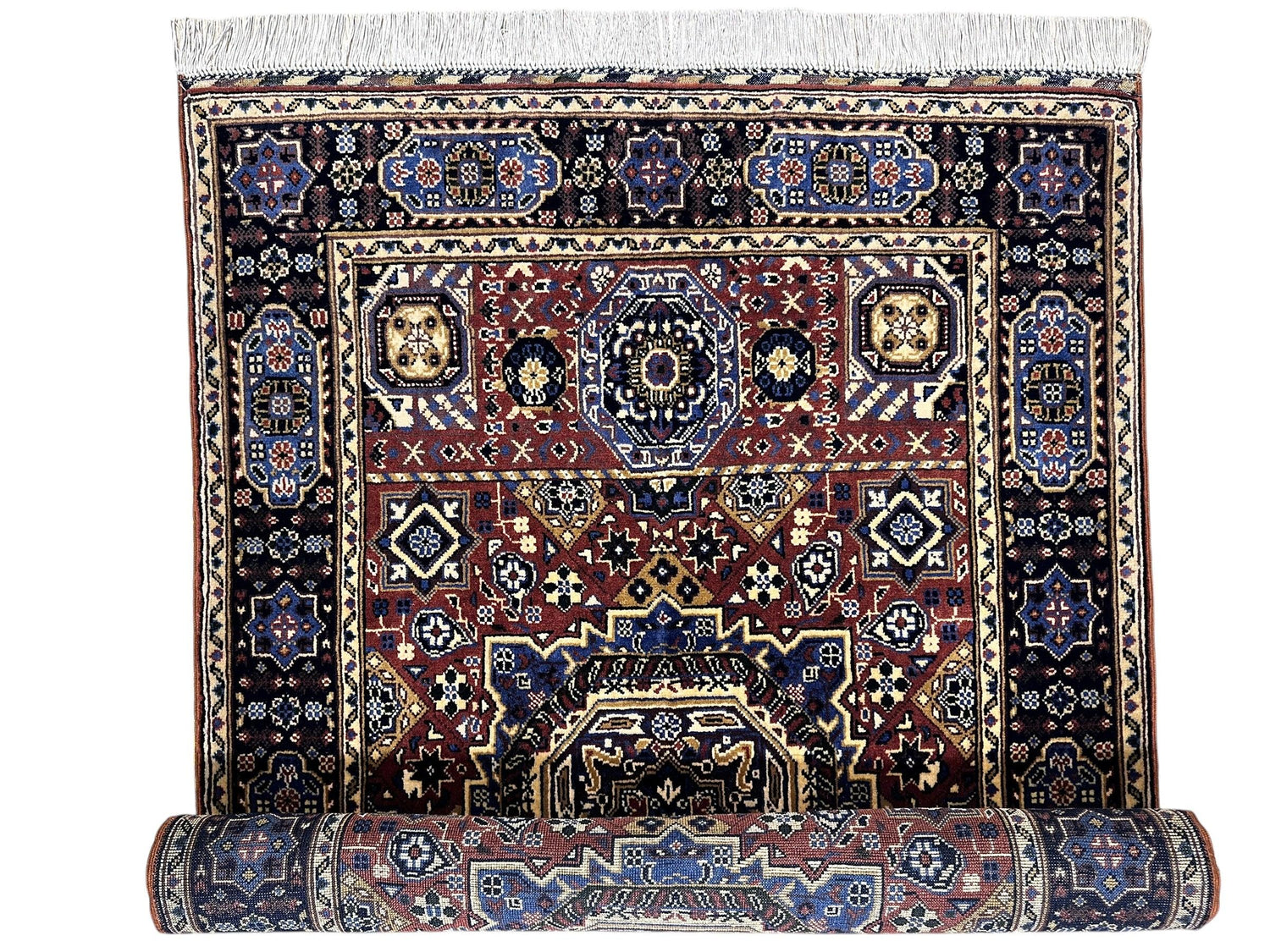 Hand-Knotted Afghani Blue & Brown Mamluk Wool Rug – 40” x 62”