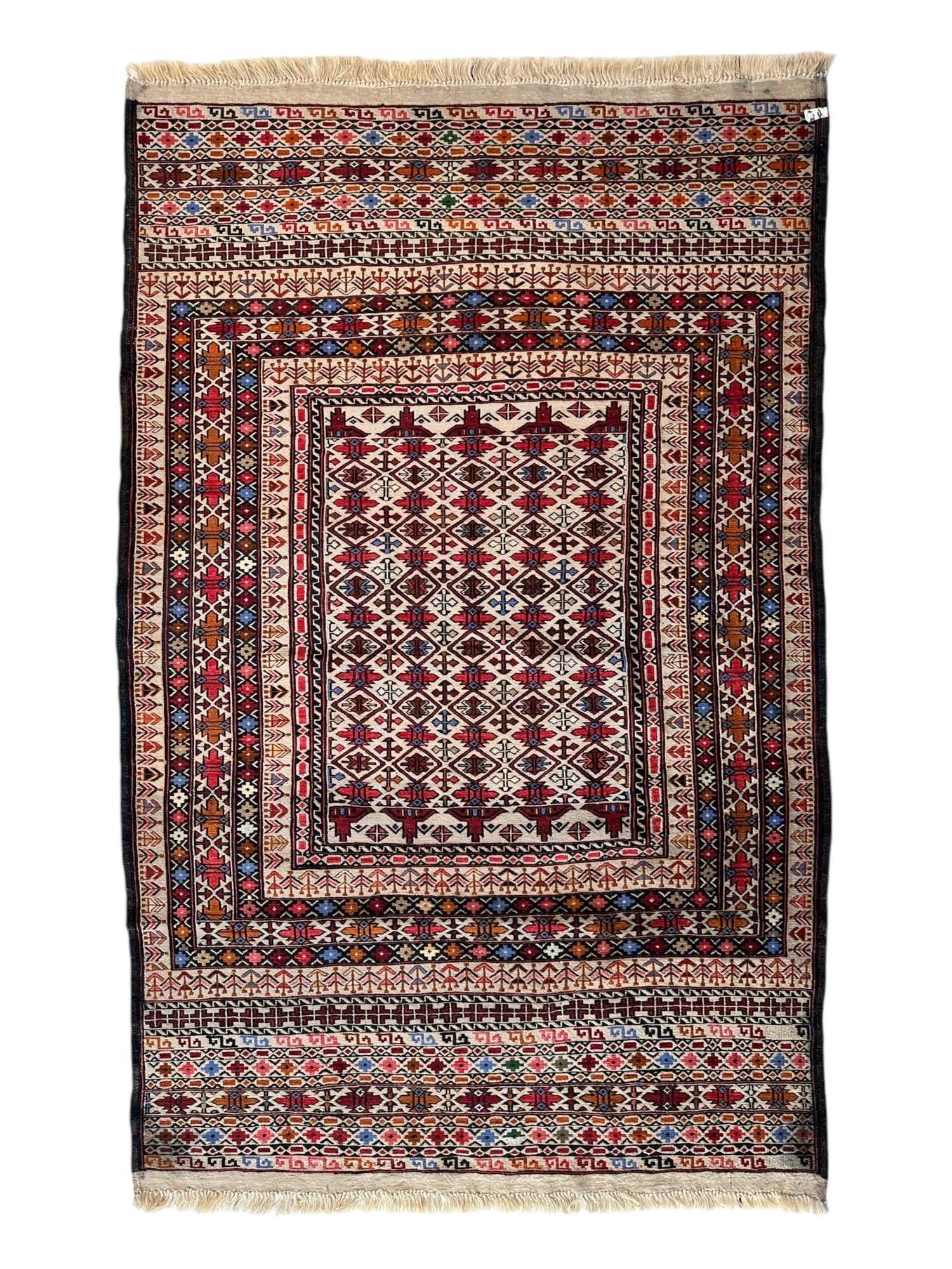 El Dokuma Afgan Maliki Sumak Yün Kilim Halı - 122 cm x 192 cm