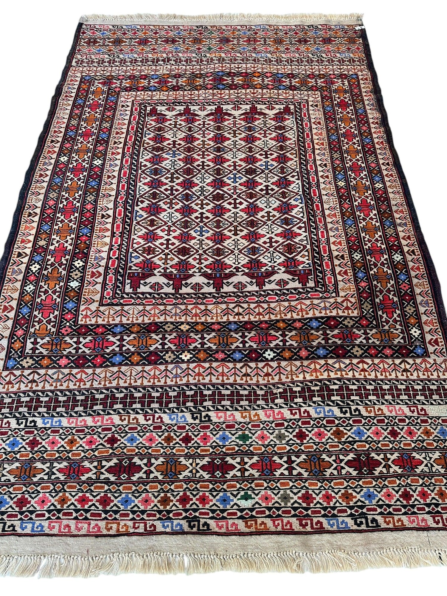 El Dokuma Afgan Maliki Sumak Yün Kilim Halı - 122 cm x 192 cm