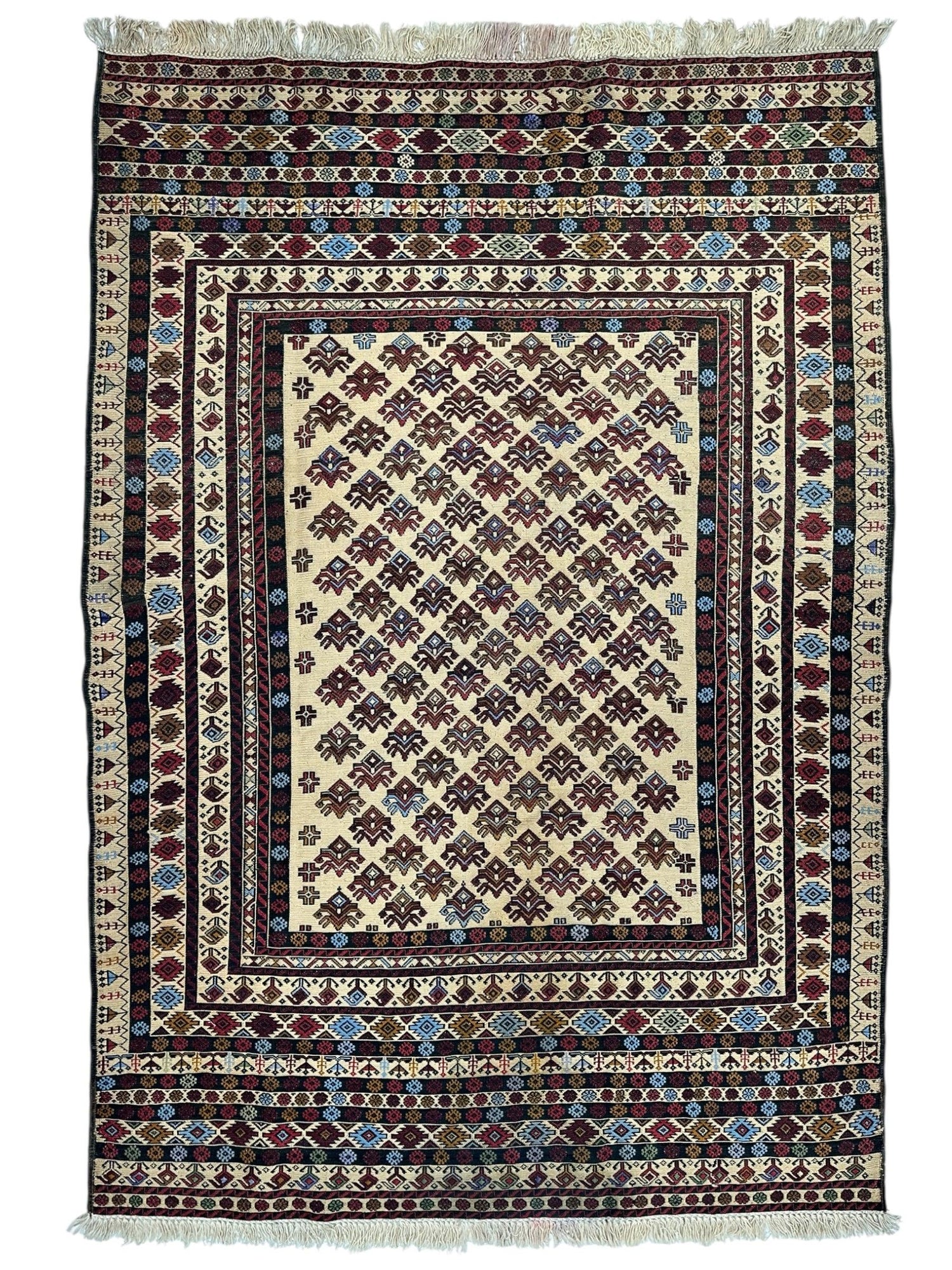 El Dokuma Afgan Maliki Sumak Yün Kilim Halı - 4'2" x 6'