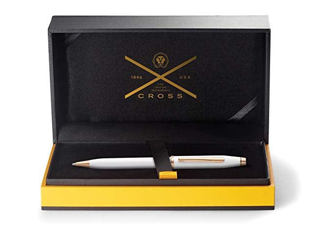 Cross Century II Pearlescent White Lacquer Ballpoint Pen with Rose-Gold Tone Appointments