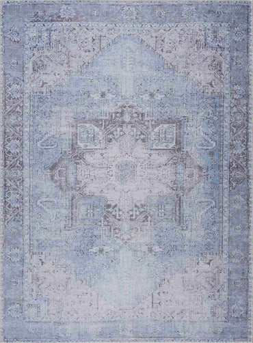 Ice Blue Flat Pile Washable Rug - Clearance