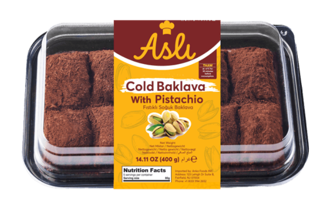 Asli, Soguk Sutlu Fistikli Baklava Donuk Pismis, Cold Milky Baklava with Pistachios , 400gr