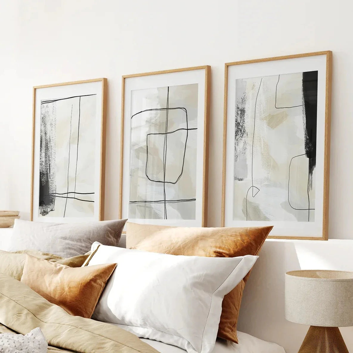 Siyah ve Bej Minimalist 3 Parçalı Set. İskandinav Soyut Stili