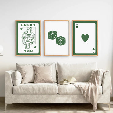 Vintage Poker Card Set of 3 Pieces Trendy Wall Art