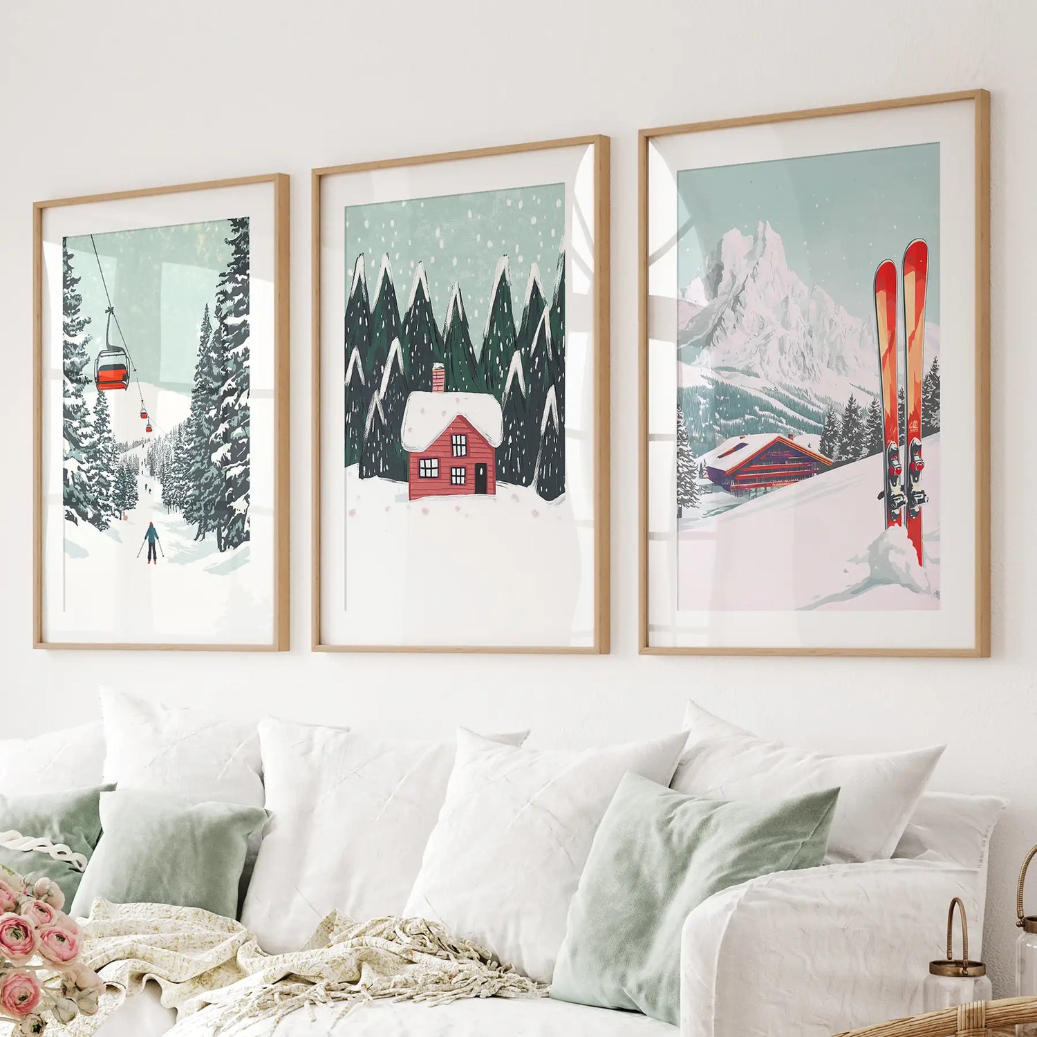 Ski Lifts, Cozy Cabin, and Snowy Peaks Wall Art