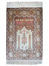 Luxurious Hand-Knotted Pure Silk Turkish Kayseri Rug – Intricate Floral & Geometric Design, 2’2” x 3’