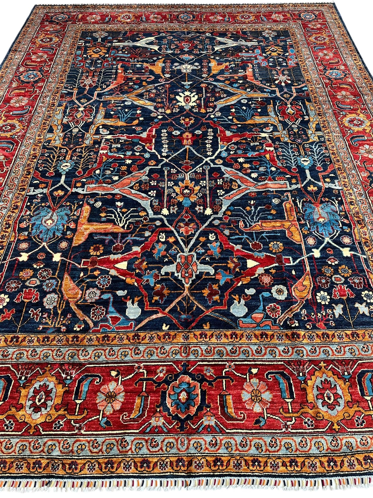 Hand-Knotted Afghani Bidjar Wool Rug – 9’x12’ – Intricate Geometric & Floral Motifs
