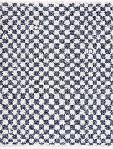 Kieu Blue & White Checkered Area Rug