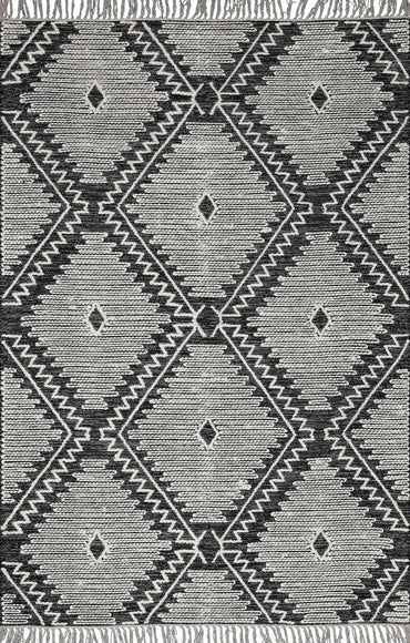 Brownhills Cream&Black Trellis Cotton Area Rug