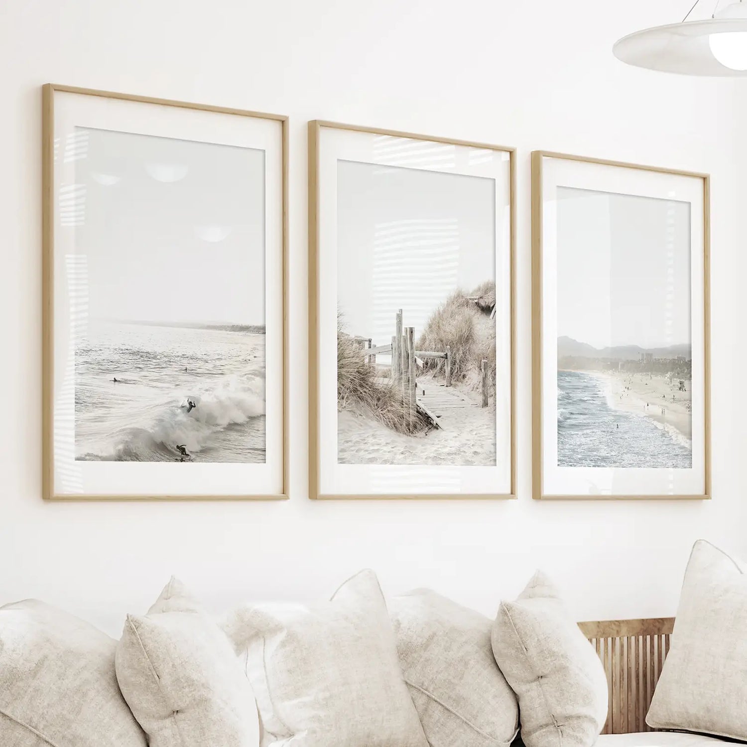 3 Piece Coastal Landscape. Waves, Surfers, Beach Pathway