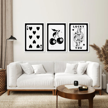 Black and White 8 Ball Cherry Art Set of 3 Prints