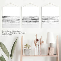 Black White Minimalist Beach Wave Wall Art. 3 Piece Decor