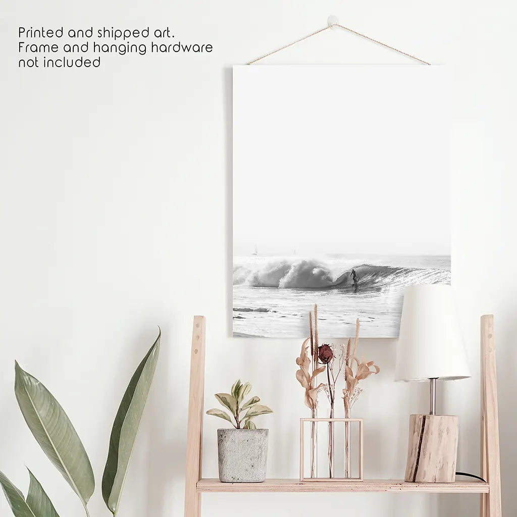 Siyah Beyaz Bohem Tropikal Duvar Dekoru. Sörfçü, Dalgalar