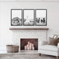 Black White Western Wall Art Set. Desert, Horses, Tepee