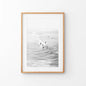 Black White Surfers on the Waves Wall Art Print