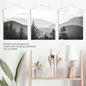 Set of 3 Black White Mountain Forest Prints. Scandi Wall Art