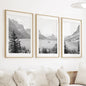 Glacier National Park. US Black White Mountain Lake Prints
