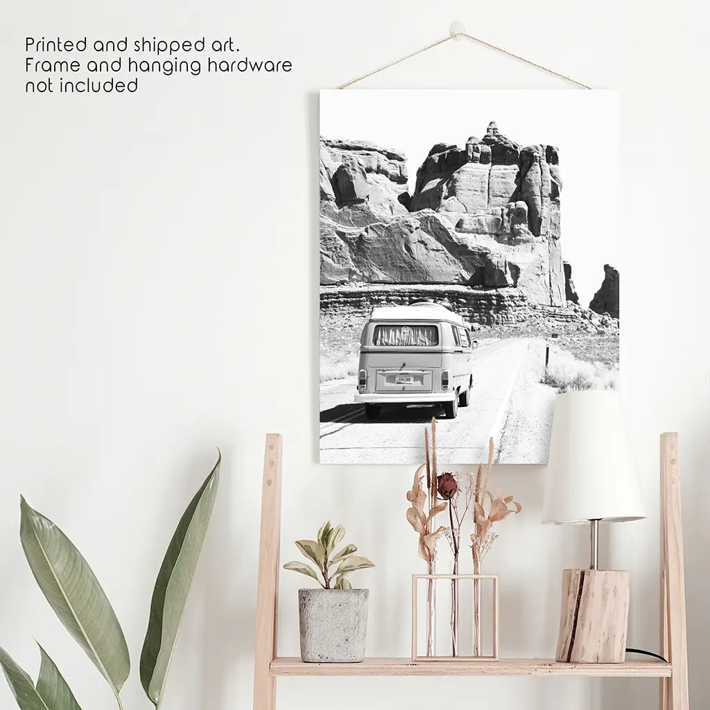 Siyah Beyaz Karavan Posteri. Utah Ulusal Parkı Duvar Sanatı