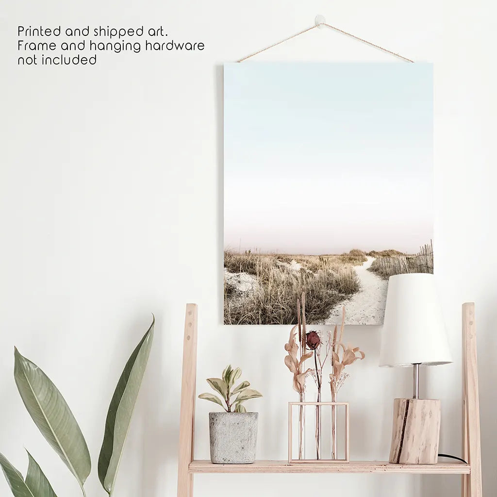 Boho Chic Wall Art Print. Sandy Beach Path, Dried Grass