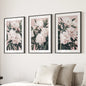 Peonies Flowers Wall Art Set of 3. Pink and Green Decor