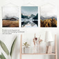 3 Piece Autumn Mountain, Forest, Lake Wall Art. Nordic Photo