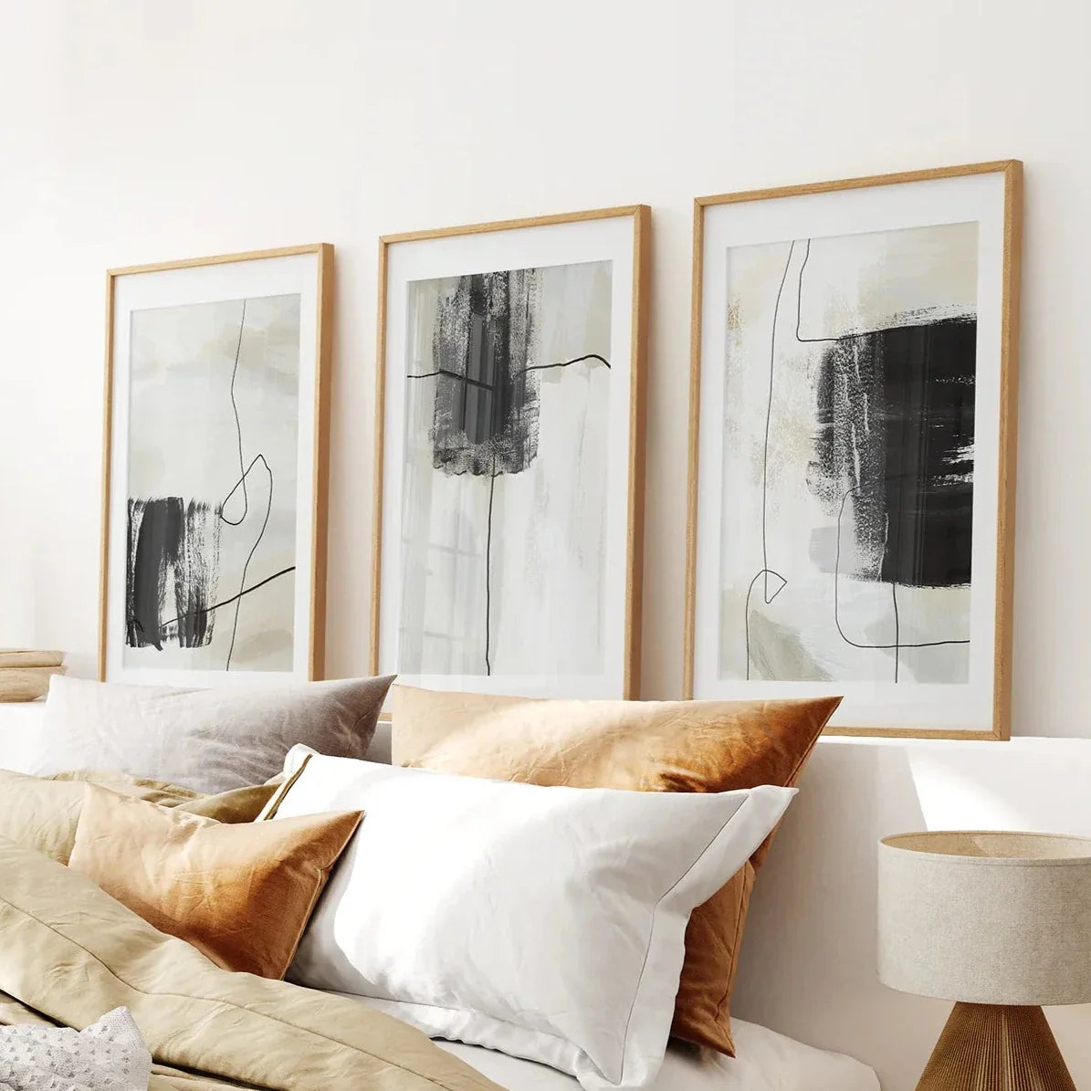 3 Parçalı Basit Soyut Sanat Baskı Seti. Japandi Dekor