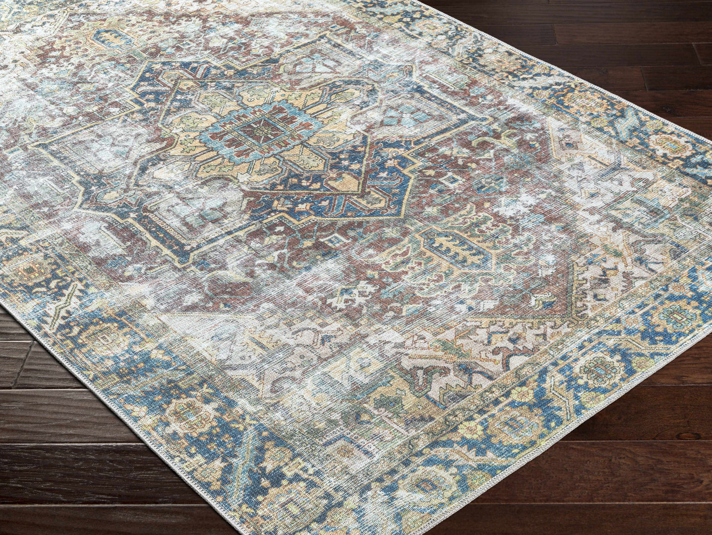 Blue Catigpian Distressed Washable Area Rug - Clearance