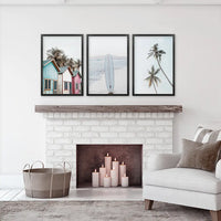 California Boho Wall Art. Surfboard, Palms, Beach, Cabins