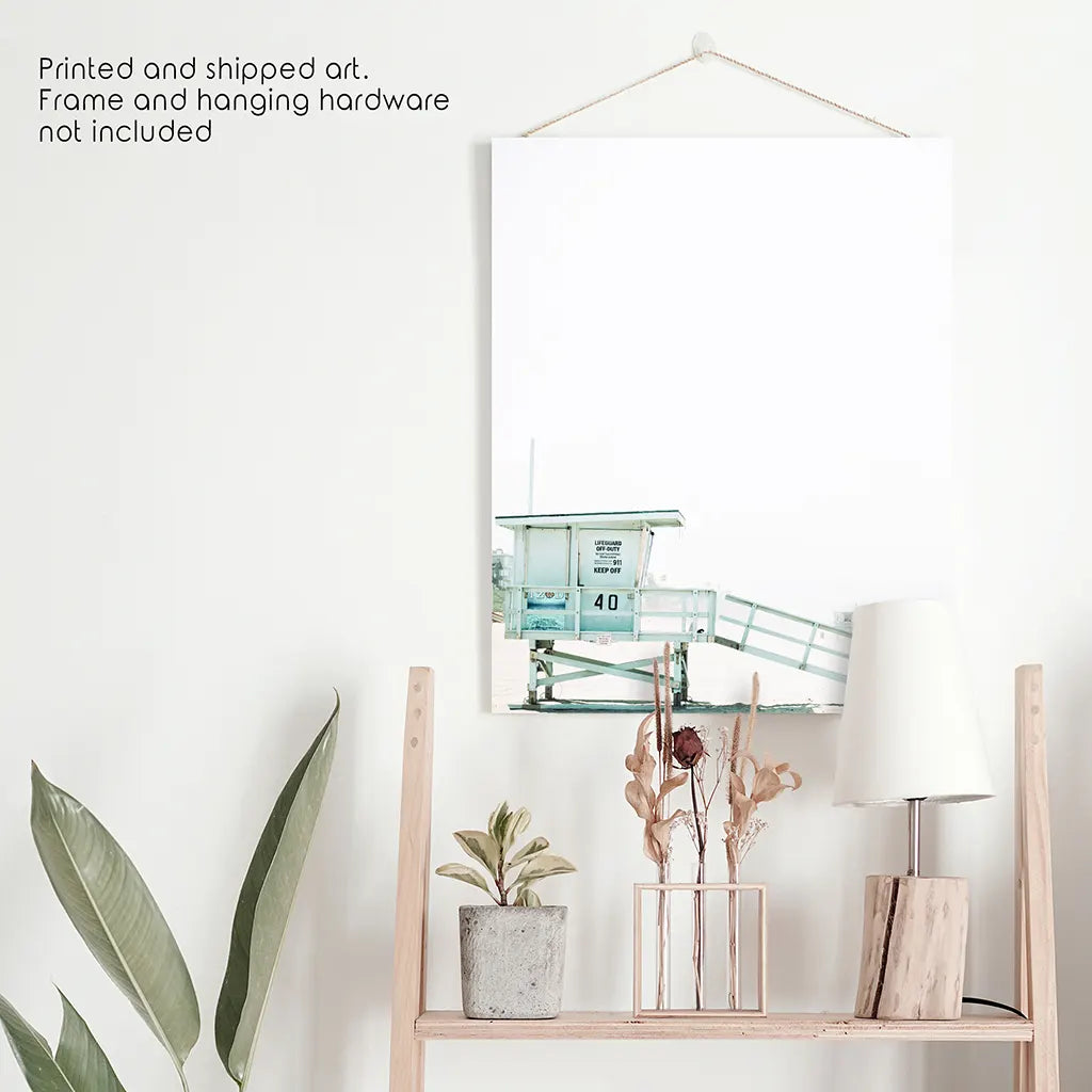 California Coastal Life Themed Print. Blue Lifeguard Hut
